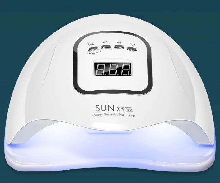 White nail polish baking lamp dryer with dual UV LED light source and timer display
