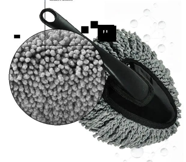 Detachable mini microfiber duster in blue with wax-treated fibres for car interior cleaning