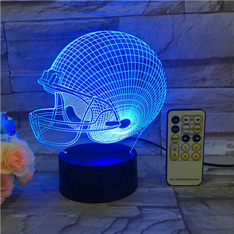 Rugby hat 3D lamp with USB power supply and 3 W light source, available with colourful touch or remote control.