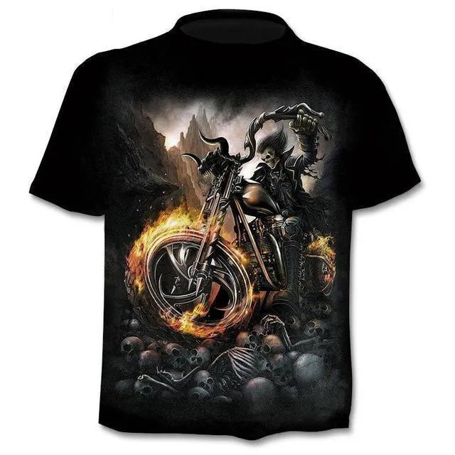 Men's punk Gothic skull print T-shirt round neck regular sleeve multiple colours sizes XS to 6XL