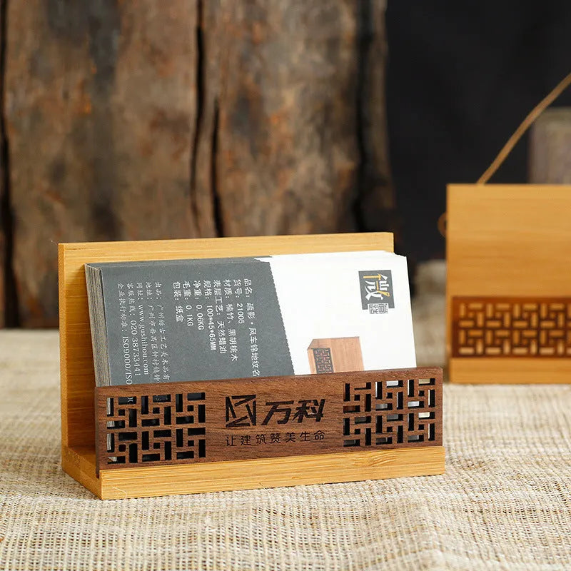 Geometric patterned bamboo business gift box for corporate events and promotions.