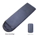 Navy blue envelope-style adult sleeping bag for camping with hollow cotton fibre insulation.