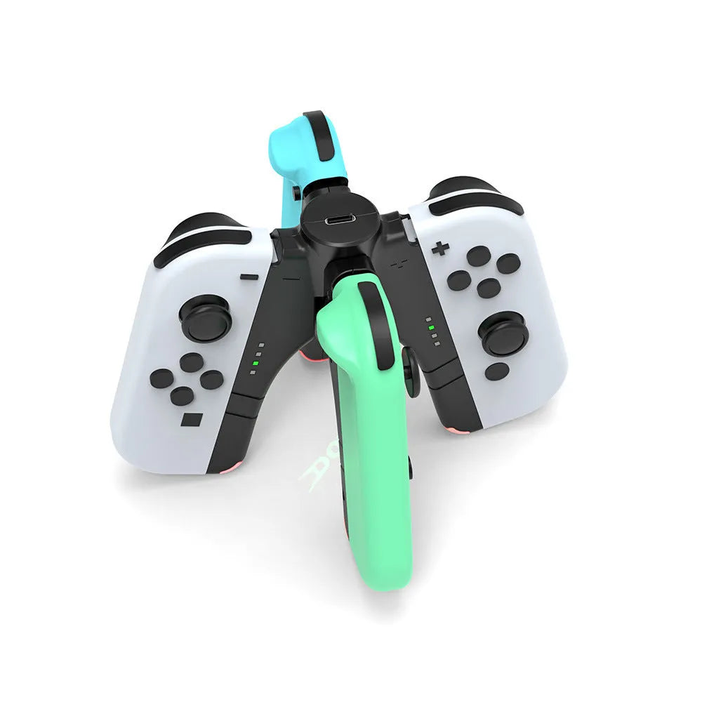 Black four-in-one fixed charger holder for Switch OLED and Switch rod end with Type-C interface