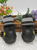 Black dog shoes with waterproof PVC sole and adjustable fuzzy strap, sizes 2-6, No1, No7, No8