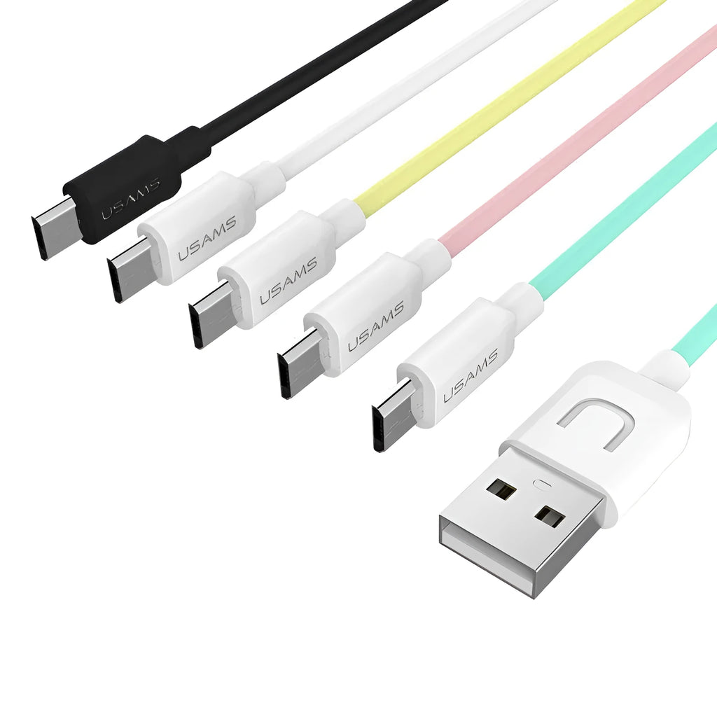 USB cable in multiple colours with Type C, Micro, and IPhone connector options