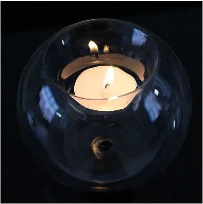 Europe style round hollow glass candle holder ball vase in handmade hot glass frying table construction