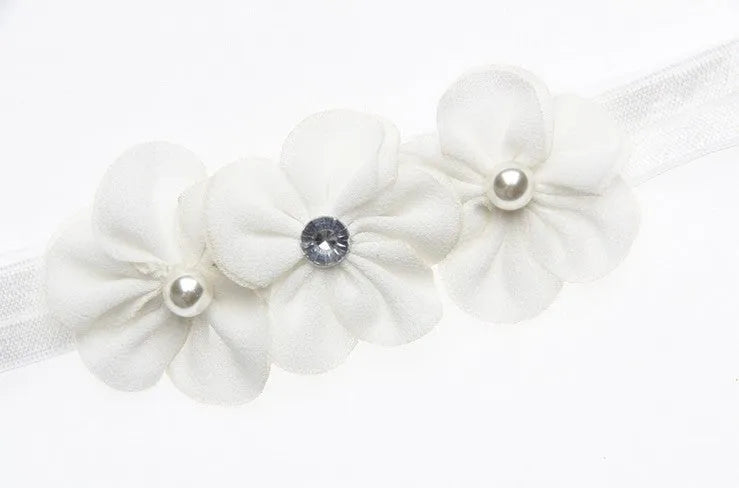 Three plum blossom baby headband fabric flower pink white Korean style infant hair accessory