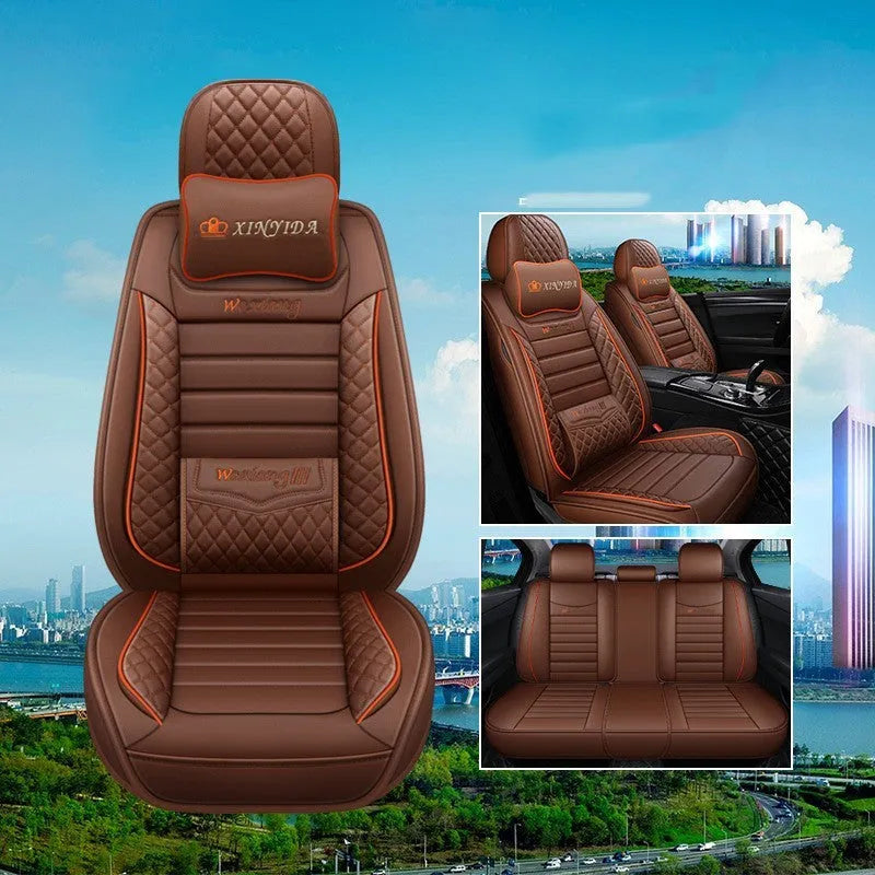 Leather car seat cushion with high elastic sponge filler, shown in a red colour on a car seat.