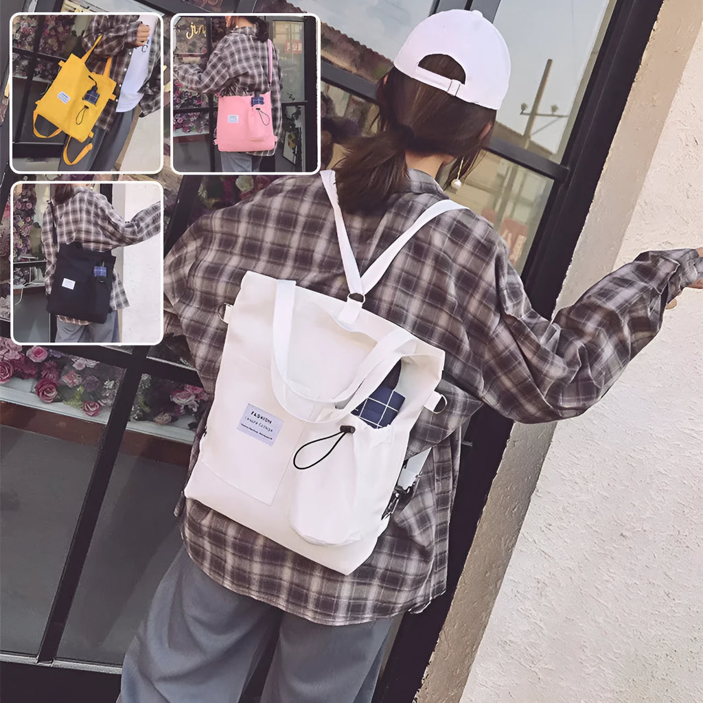 Canvas backpack for women students with pockets Harajuku style shoulder bag