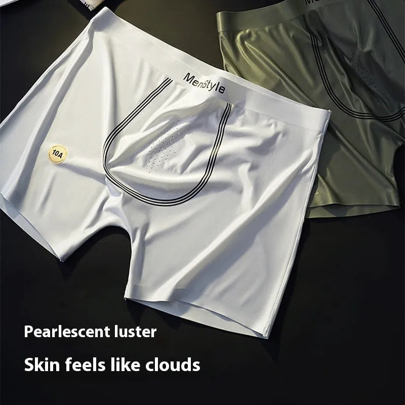 Men's seamless ice silk boxers in dark grey colour showing mid-waist and single-layer design.