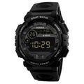 Digital watch with calendar alarm stopwatch LED display round resin case 43mm PU strap black blue red