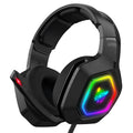Black wired gaming headset with microphone, 3.5mm plug, 50mm drivers, and 2.2m braided cable