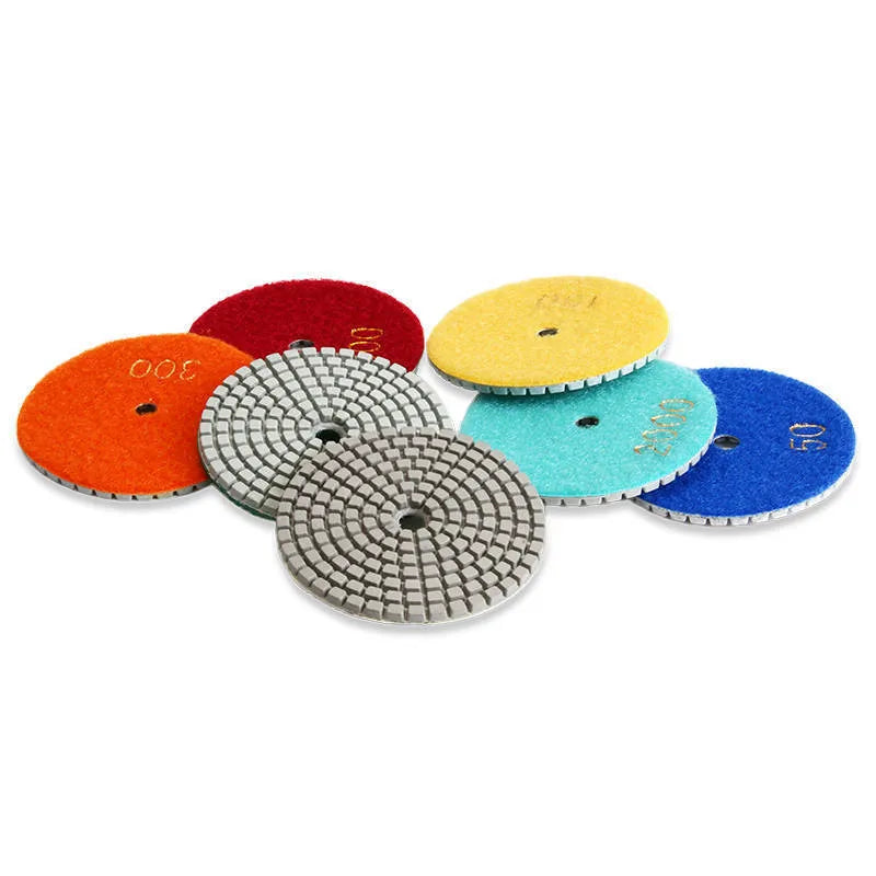 Set of 10 emery polishing discs with 80mm diameter for stone and concrete surface polishing.