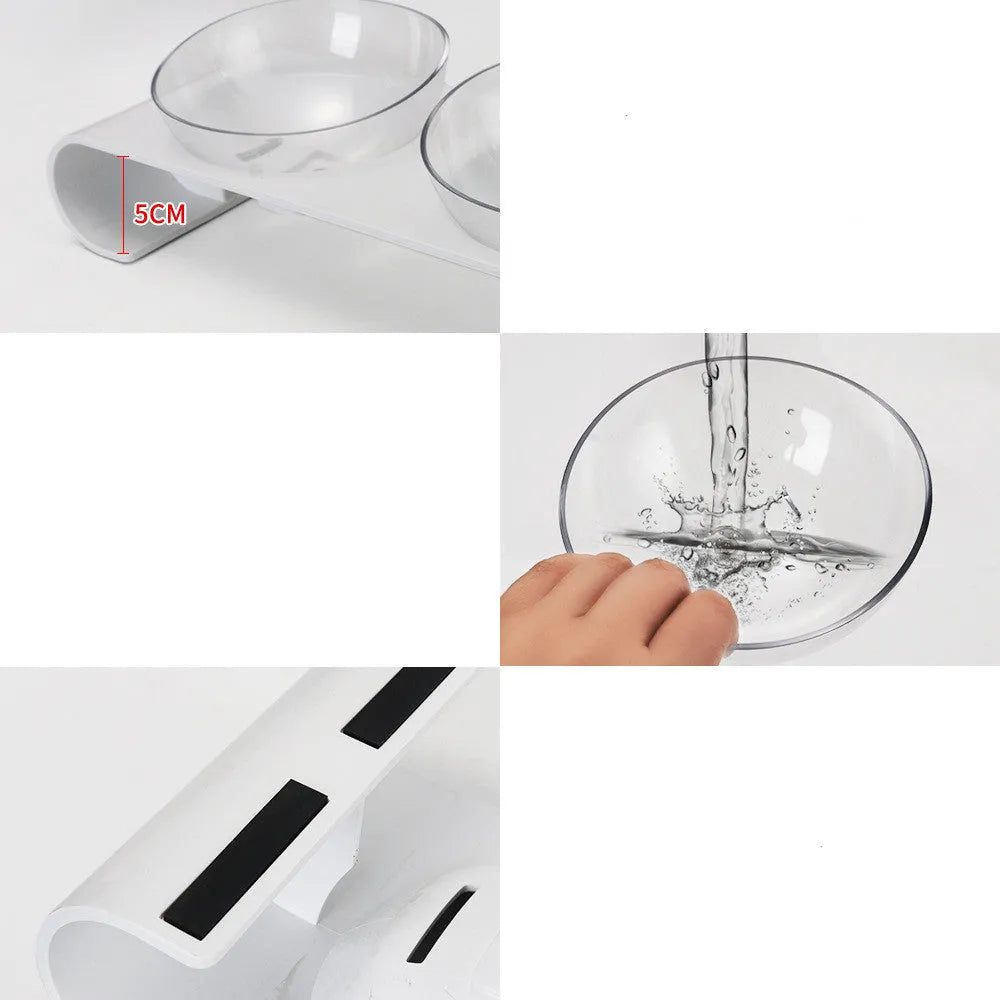 Plastic pet bowl dog bowl double bowl design white ABS M760 with two compartments for food and water