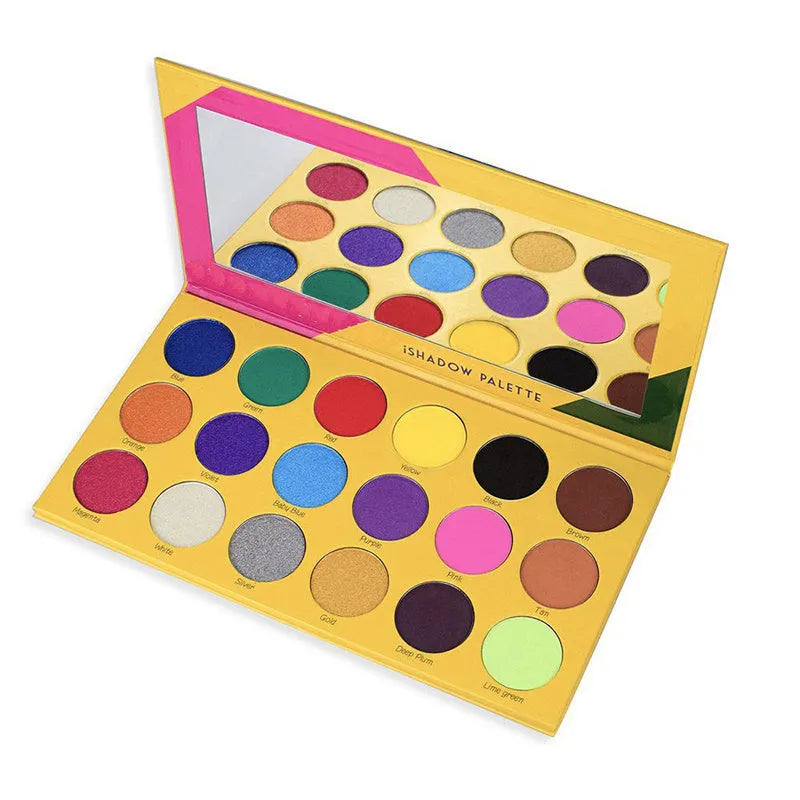 18 colour eyeshadow palette with pearly matte and shimmering pressed powder shades in a compact makeup set