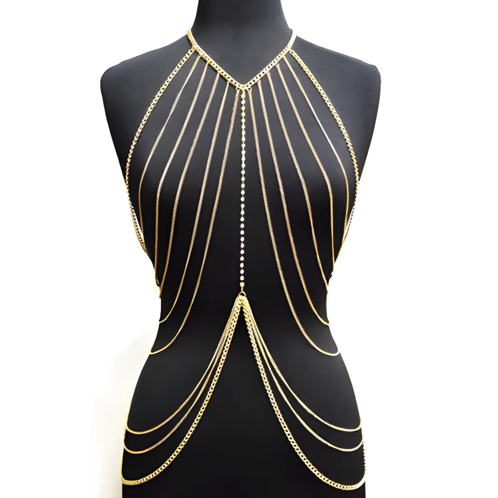 Gold-tone full body long body chain necklace for women, alloy with electroplating, Europe and America style.