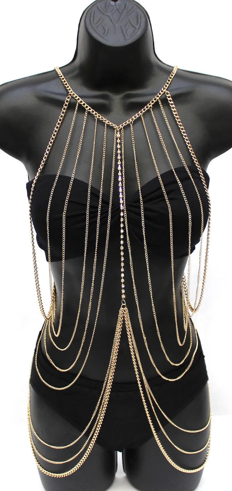 Gold-tone full body long body chain necklace for women, alloy with electroplating, Europe and America style.
