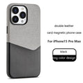 Black imitation leather magnetic card phone case with fabric finish for iPhone 12-15 Pro Max