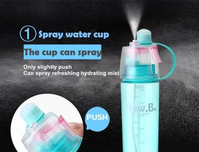 600ml spray water bottle in pink and black colours for sports and outdoor use