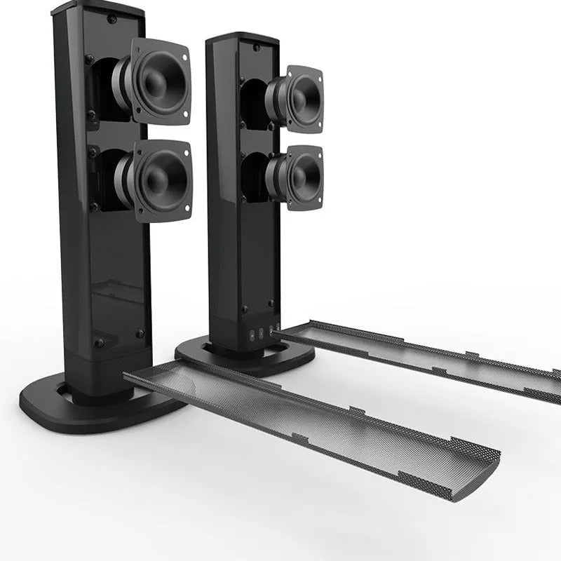 Black foldable split Bluetooth TV speaker with dual 5W output and 2000mAh battery