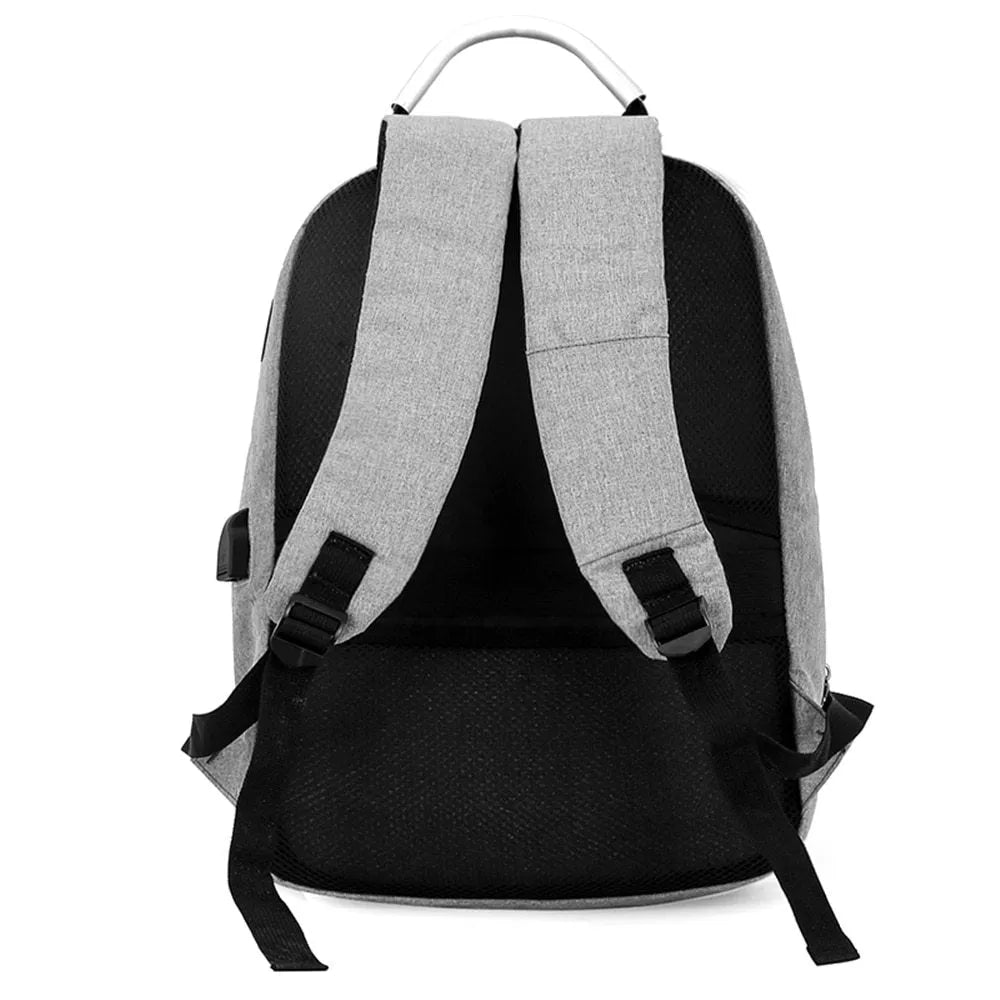 USB charge anti theft backpack in black polyester with zipper closure, 43x26x13cm, fits MacBook Air and iPad