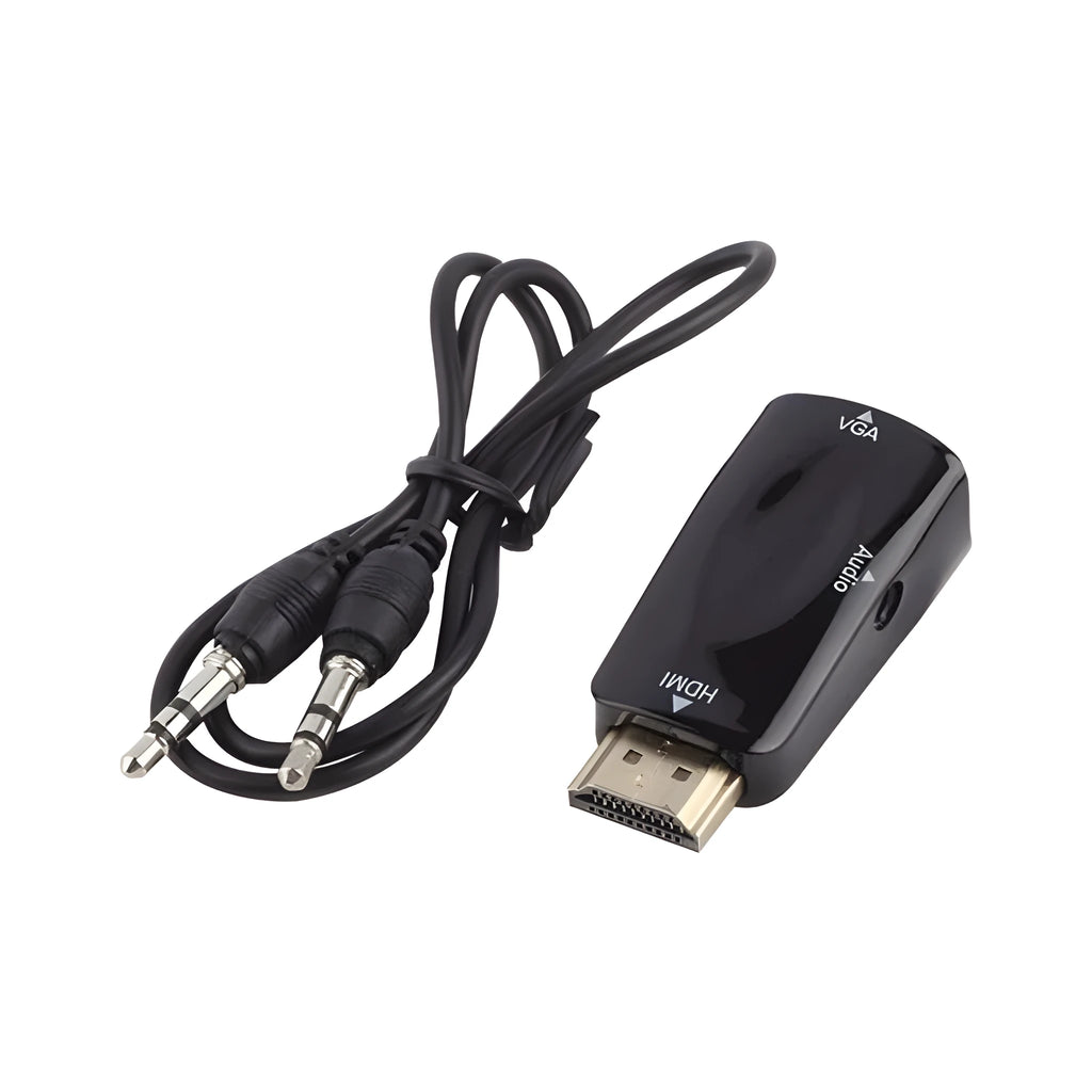 Compact black aluminium HDMI to VGA video adapter and converter