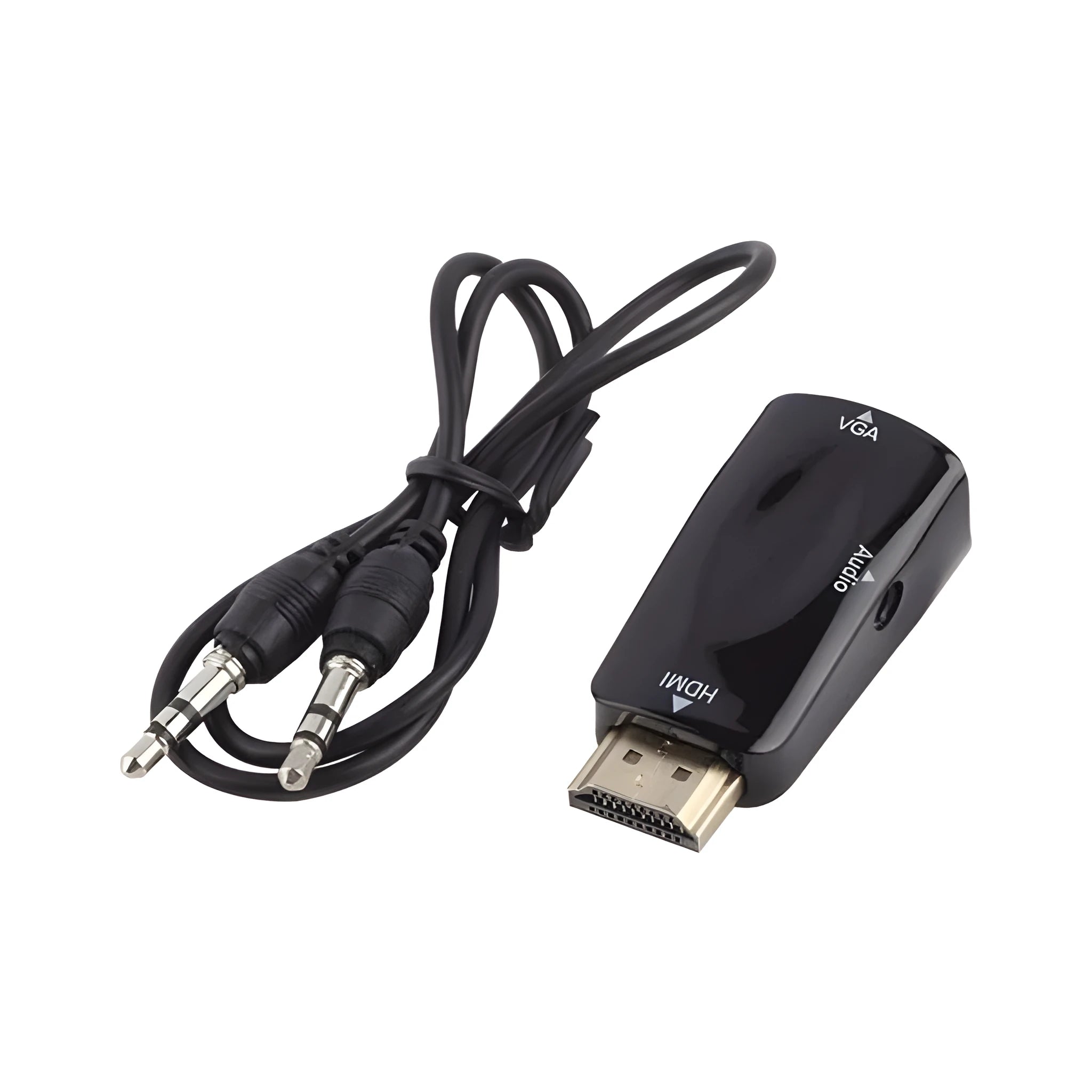 Compact black aluminium HDMI to VGA video adapter and converter