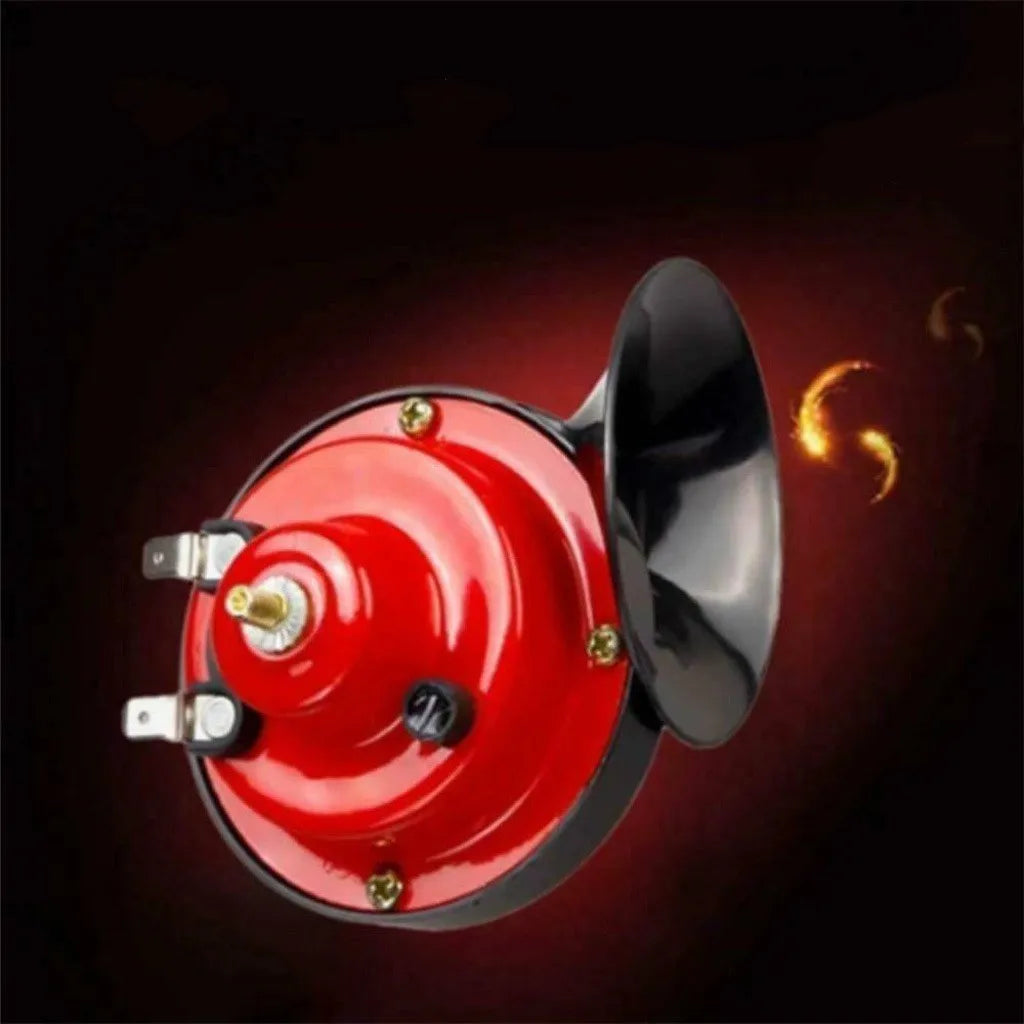 Red 12V single tone snail horn, 110dB, 30W, copper voice coil, plastic diaphragm, for motorcycle use