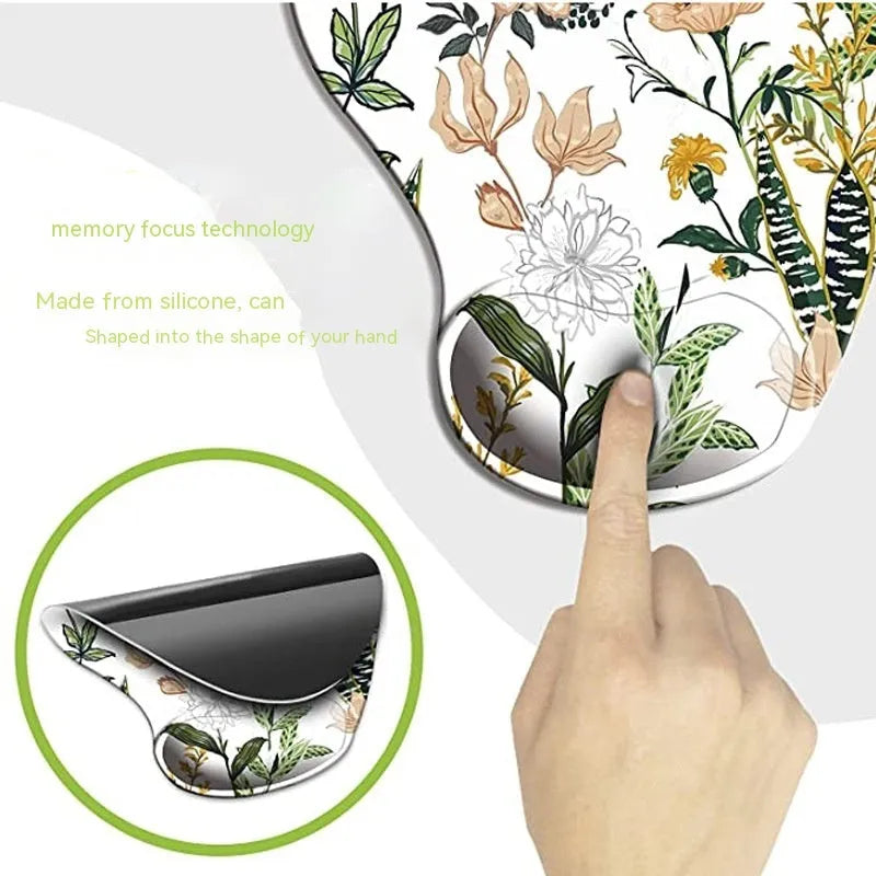 Black silicone keyboard wrist pad with floral pattern and integrated wrist strap, dimensions 228mm by 192mm.