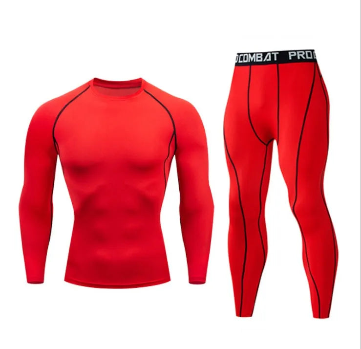 Men's fitness set long-sleeved top and compression tights quick-dry milk silk spandex tight fit round neck