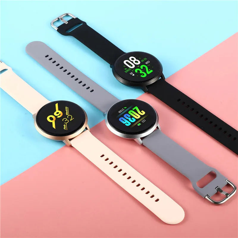 Ultra-thin smart health bracelet in black with a silicone strap and a 1.3-inch colour touchscreen.