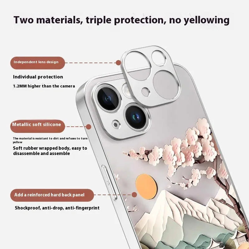 Lichun mountain map design on a black silicone phone case for iPhone, with visible camera cutout