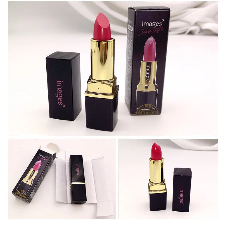 Lipstick lip gloss in a case showing colour range including coral red, bright orange, and Barbie pink.