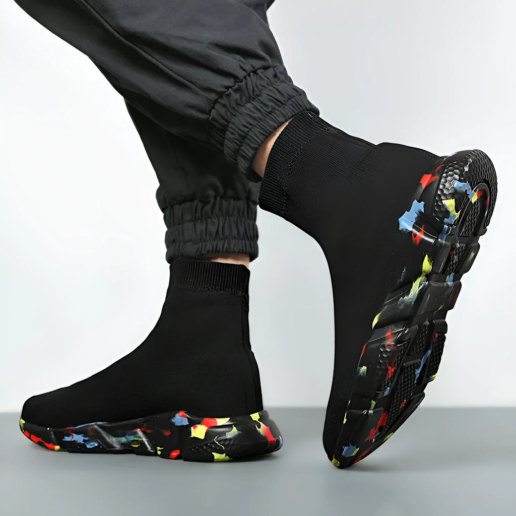 Old Beijing women's cloth shoes with elastic sock fit, high upper, sheep suede and mesh, viscose sole, black and camouflage options, sizes 35-44