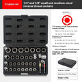 33-piece reverse tooth sleeve screw extractor set in box with chrome molybdenum steel extractors and universal joint