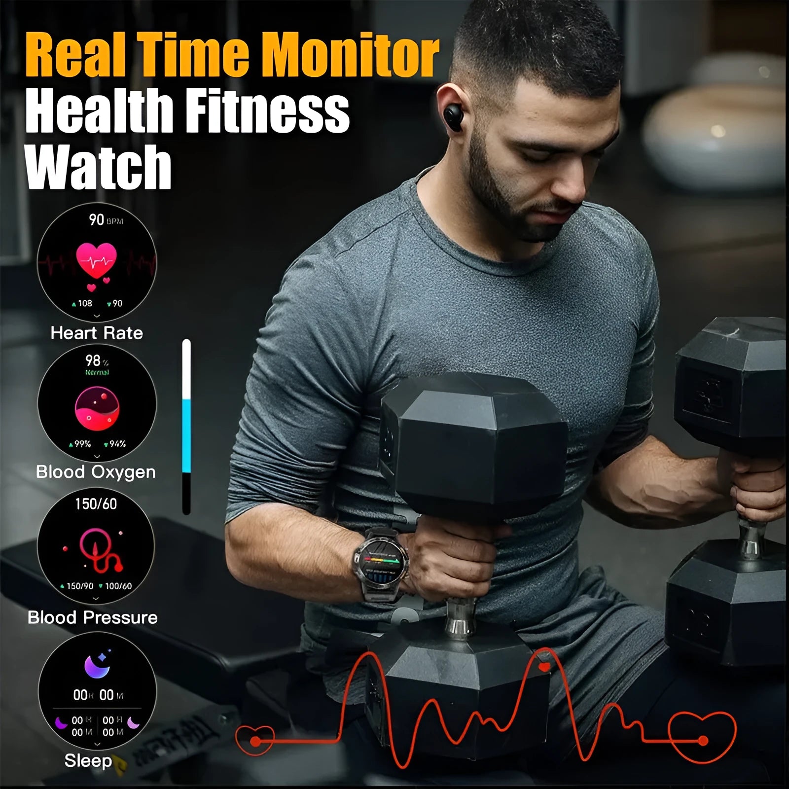Bluetooth calling smart watch with IP68 waterproof case and colour options including black and silver straps