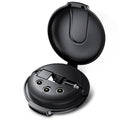 Black magnetic 3-in-1 car phone charger with retractable cable and vehicle mounting patch