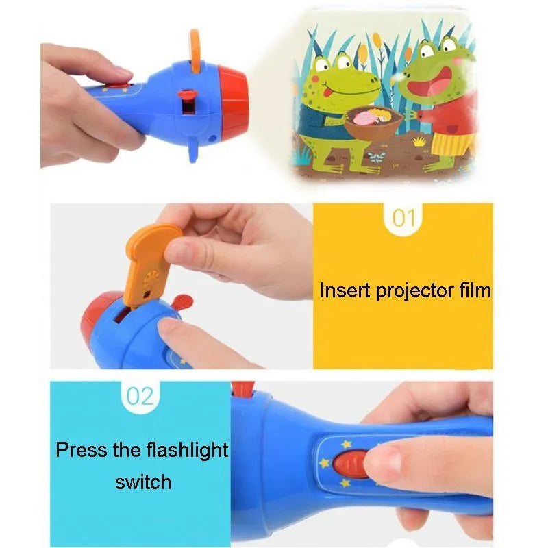 SmartKids children's story projector torch with four coloured discs projecting fairy tale images on wall