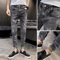 Men's high-waist denim jeans with button fly in basic style