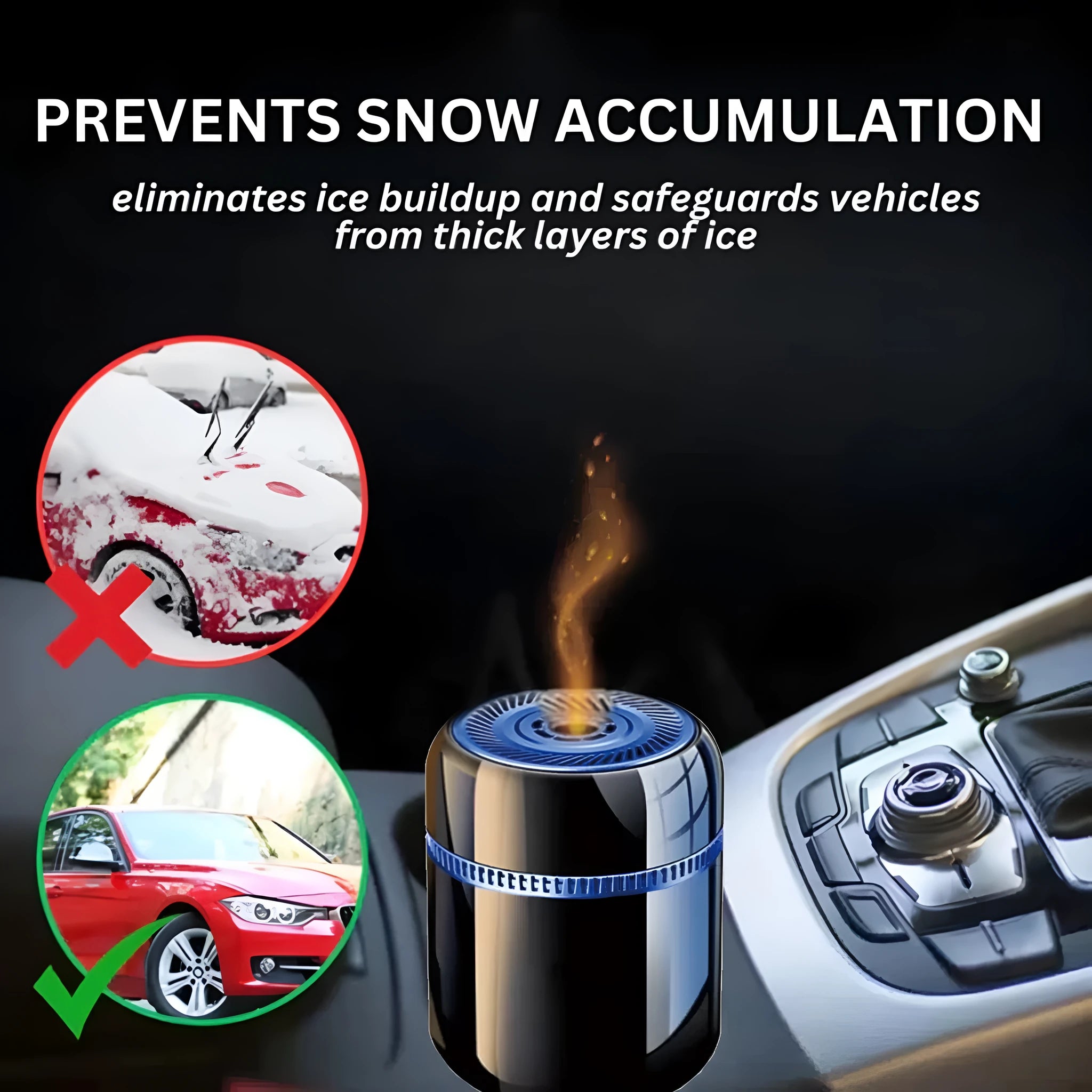 Compact car windscreen defroster tool measuring 5.6 by 6.8 cm for ice and snow removal