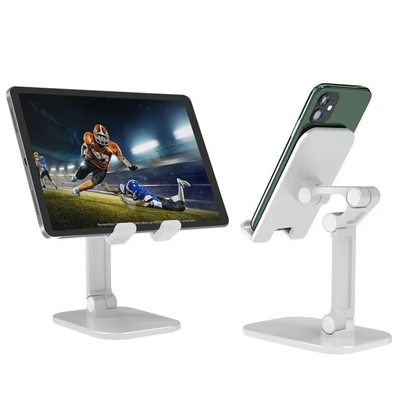 Universal metal folding phone holder in black, white or green with 360 rotating option for desk and car use