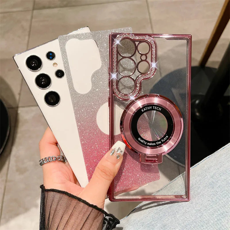 Samsung TPU magnetic bracket protective case for S22 series, anti-fall, gradient finish, colour options