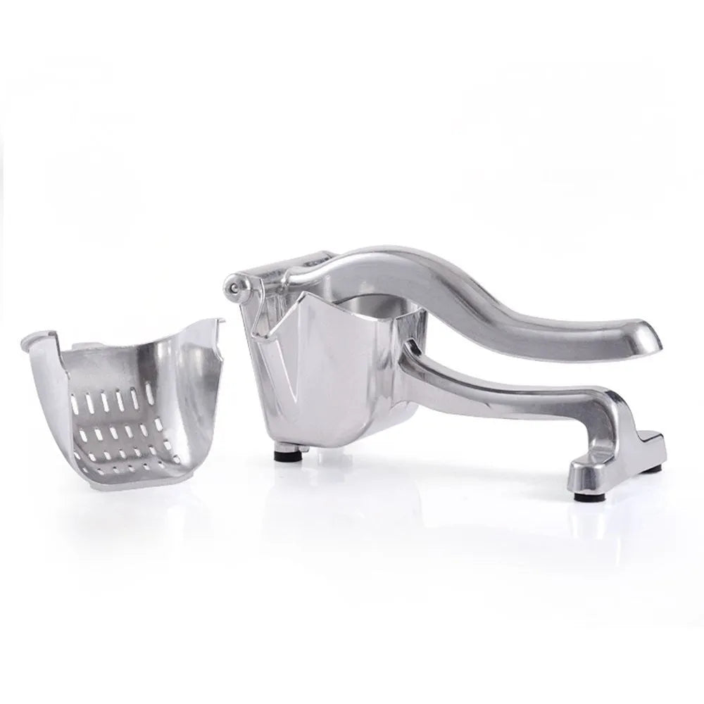 Silver heavy-duty aluminium alloy lemon squeezer with large bowl and press lever.