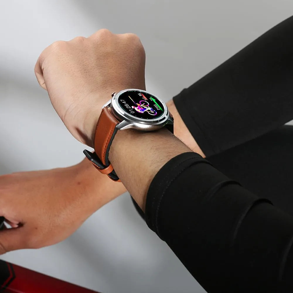 LEMFO LF26 smart bracelet with 1.3 inch screen showing touch and button controls in black colour