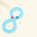 Blue and white self-moving cat turntable track toy with teasing stick for interactive play.