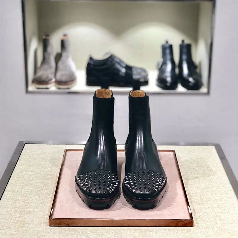High-top business casual leather shoes in black and black-orange colours