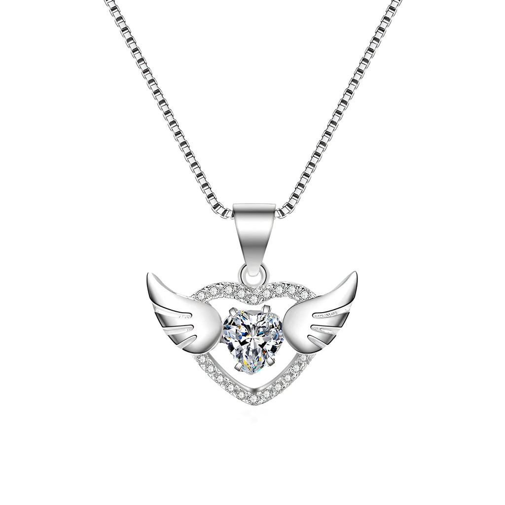 S925 sterling silver angel wings pendant with Swiss 4A zirconium diamond, 17mm, silver colour, simple style