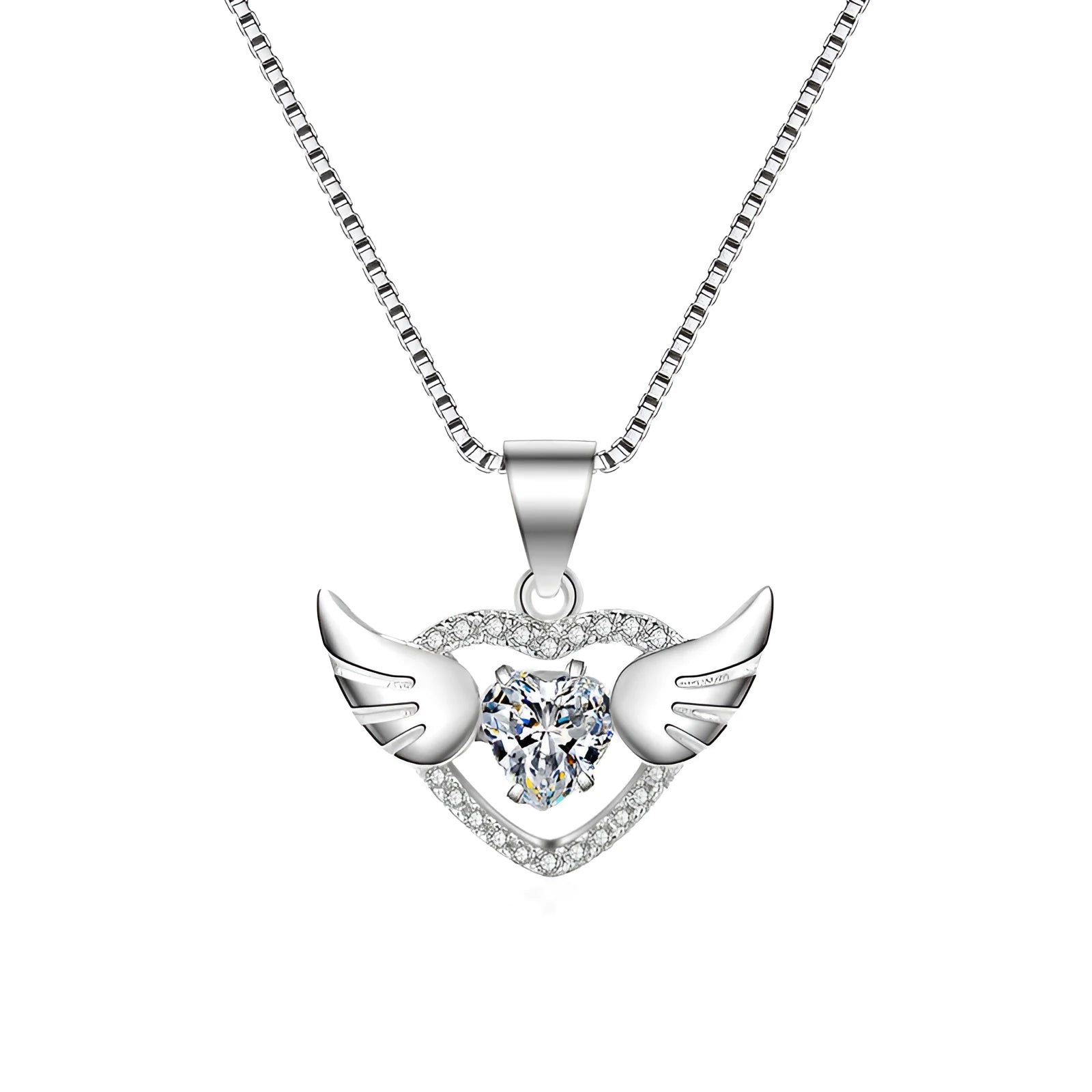 S925 sterling silver angel wings pendant with Swiss 4A zirconium diamond, 17mm, silver colour, simple style
