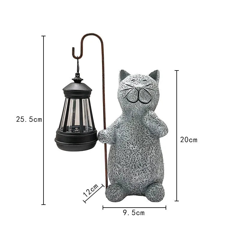 Resin cat lift solar garden lamp with pastoral design and integrated solar panel