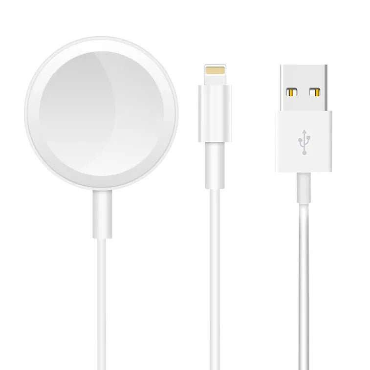 White two-in-one wireless charger for wristwatches with USB connection